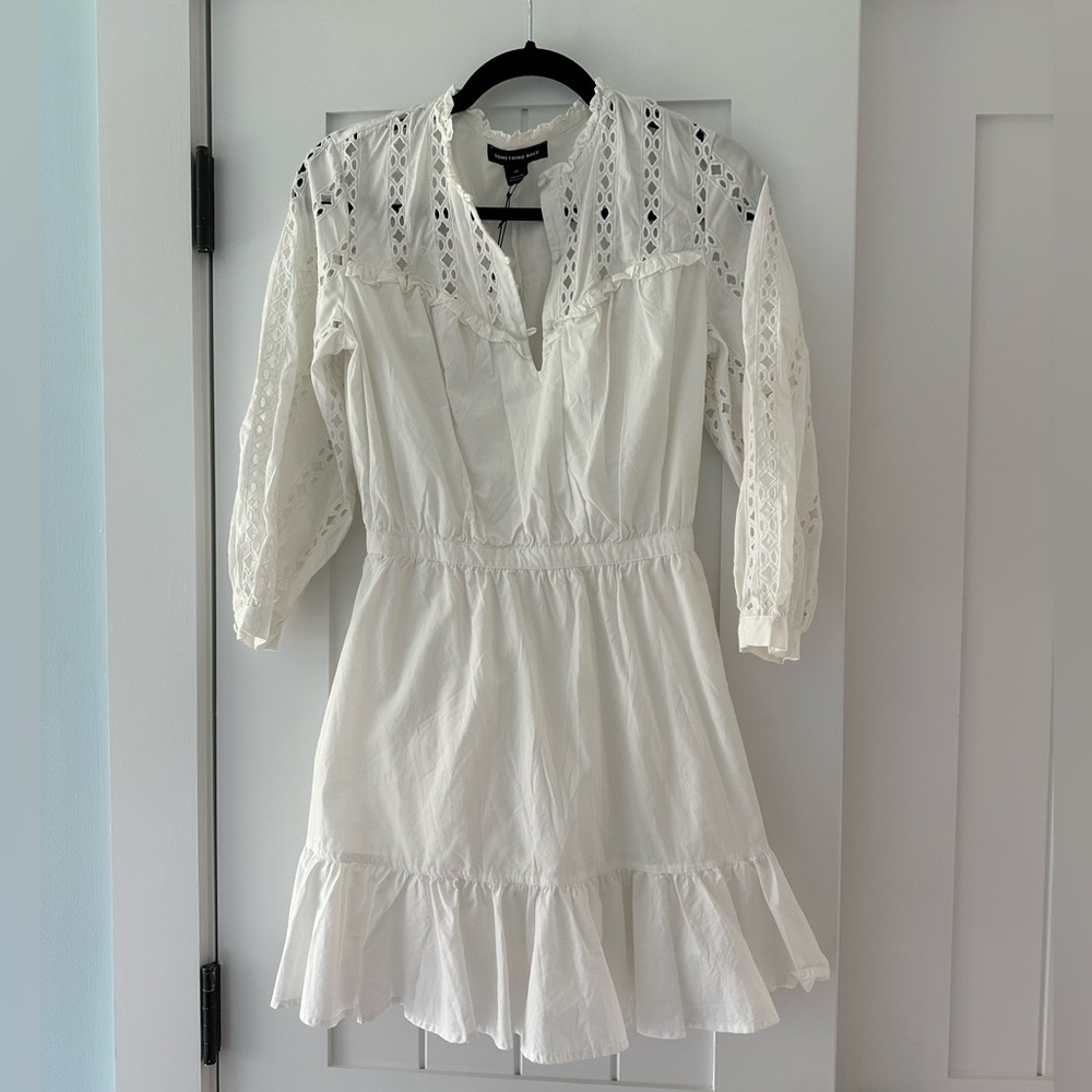 Something Navy White Long Sleeve Eyelet Dress